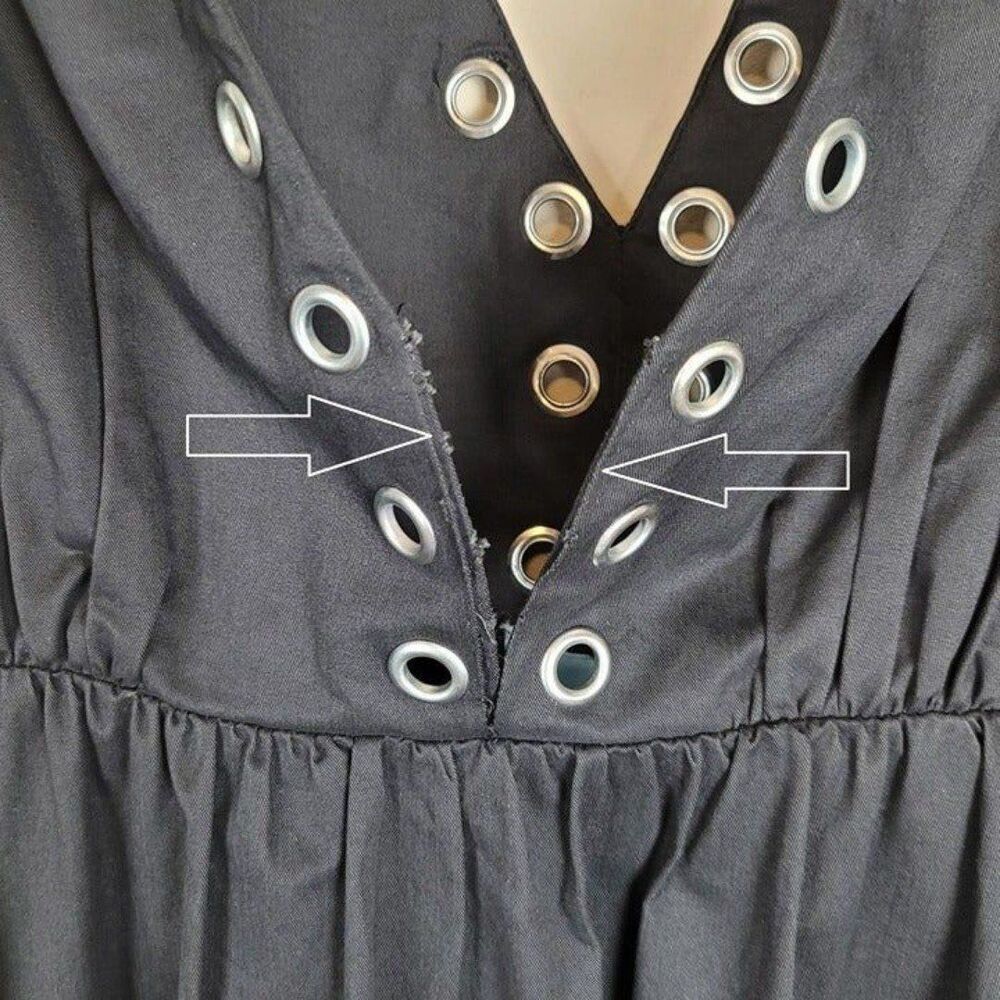 Y2K Marciano Size S Black A-Line Knee Lenght Dress Silver Rings Grommets Eyelet - Picture 10 of 12